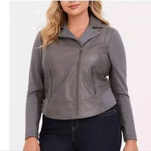 Torrid Fab Mix Moto Jacket Womens Gray Vegan leather Size 3X